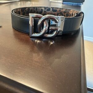 Dolce & Gabbana Leopard Print Belt with Silver DG Buckle